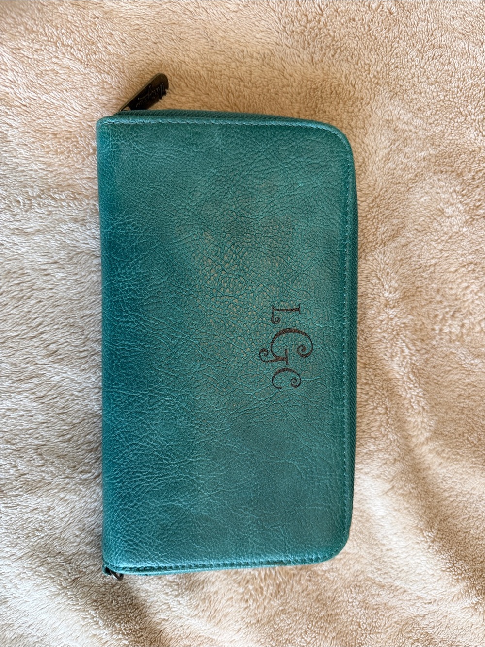 Monogrammed LGC Teal Zip Wallet